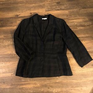 Eileen Fisher 100% linen Lagenlook coastal grandma blazer size M black